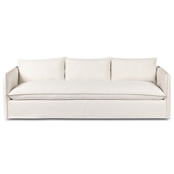 Sofa tapicerowana o spokojnej linii z eleganckim profilem w odcieniu bieli