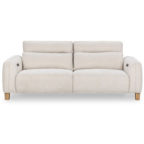 Sofa tapicerowana o zaokraglonej formie z naturalnym charakterem w odcieniu bieli