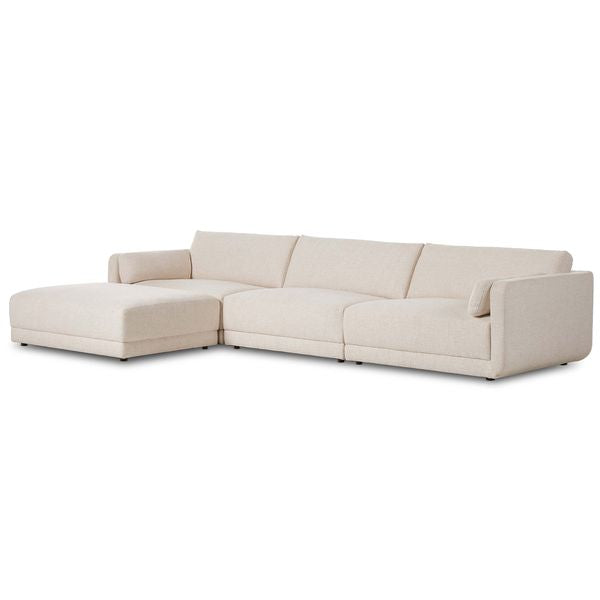 Sofa narozna o ponadczasowym wygladzie z miekka linia w odcieniu bieli